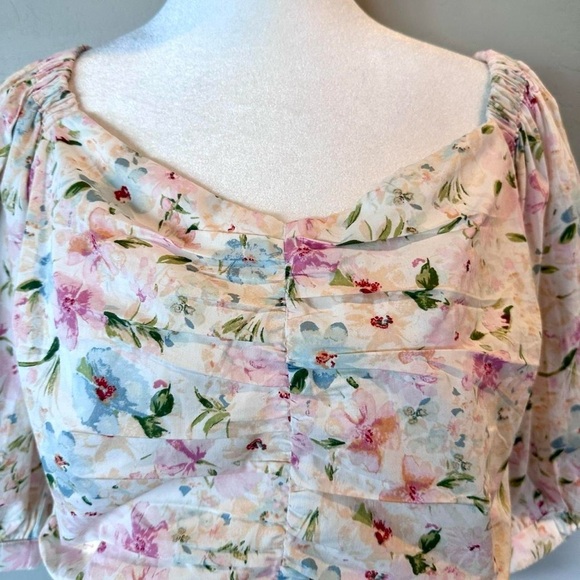 Abercrombie & Fitch Pink Floral Puff Sleeve Crop Top Size Large - Picture 5 of 6